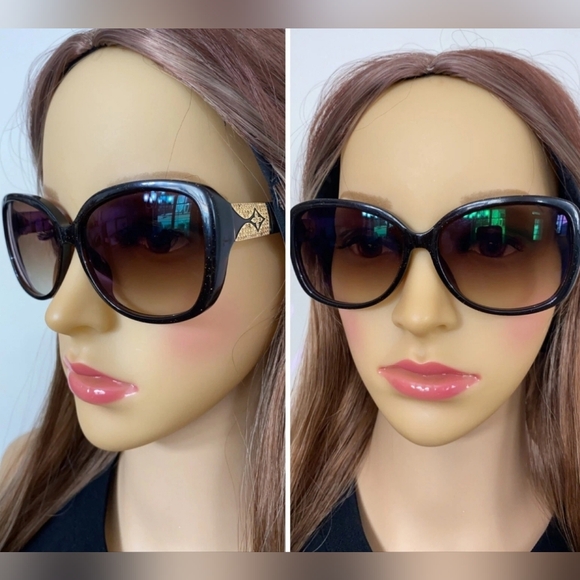 Authentic LOUIS VUITTON Brown Glitter Frame Heather Strass Sunglasses, Tortoise - Picture 3 of 16